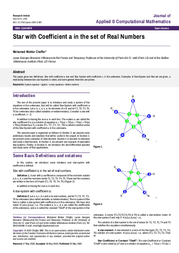 (PDF) Star with Coefficient a in the set of Real Numbers