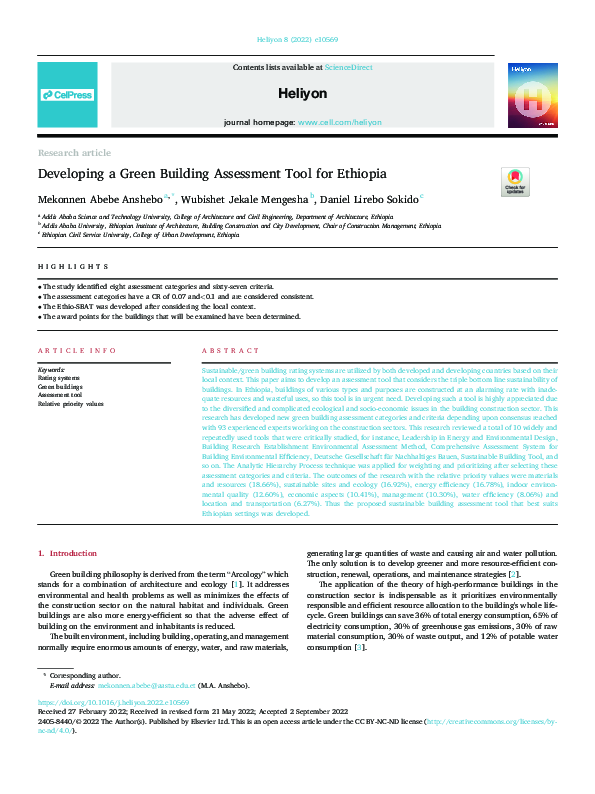 (PDF) Developing a Green Building Assessment Tool for Ethiopia