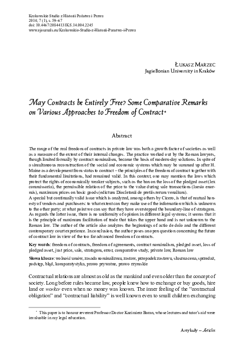(PDF) May contracts be entirely free? Some comparative remarks on ...