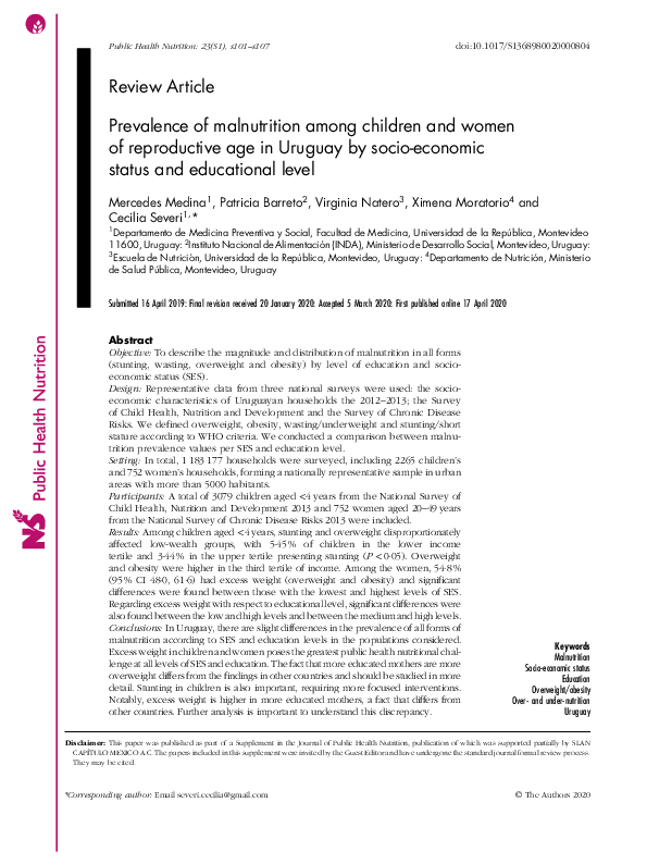 (PDF) Prevalence of malnutrition among children and women of ...