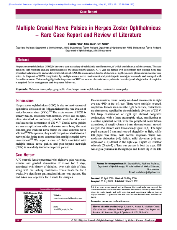 (PDF) Multiple Cranial Nerve Palsies in Herpes Zoster Ophthalmicus ...
