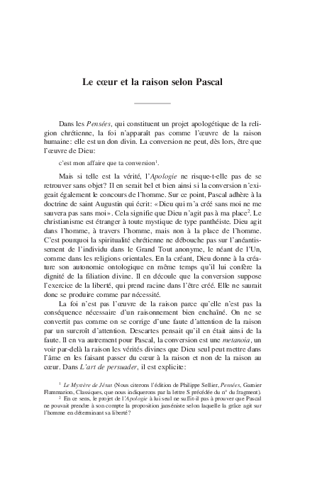 (PDF) Le coeur et la raison selon Pascal