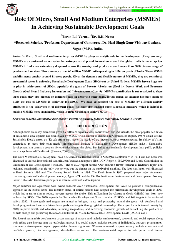 (PDF) Role of Micro, Small And Medium Enterprises (MSMEs) In Achieving ...