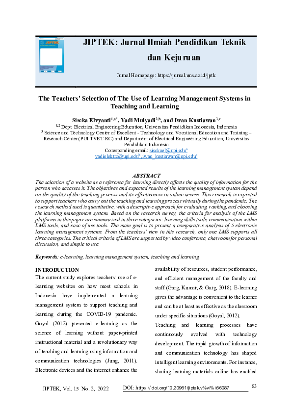 (PDF) The Teachers' Selection of The Use of Learning Management Systems ...