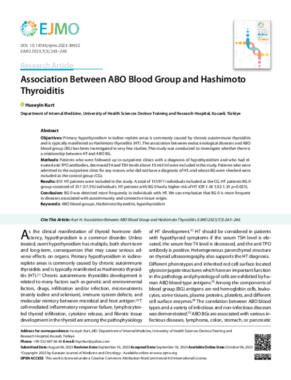 (PDF) Association Between ABO Blood Group and Hashimoto Thyroiditis