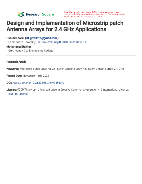 (PDF) Design and Implementation of Microstrip patch Antenna Arrays for ...