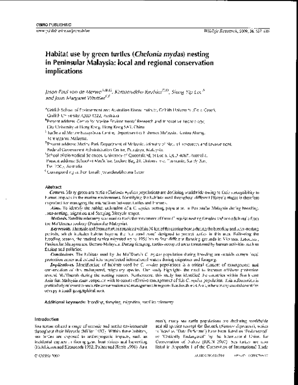 (PDF) Habitat use by green turtles (Chelonia mydas) nesting in ...