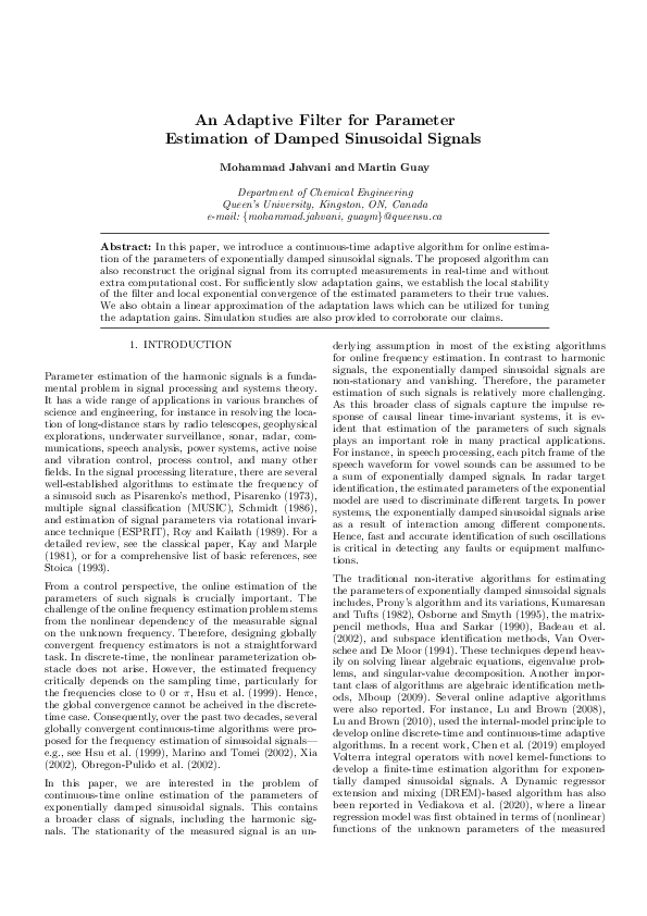 (PDF) An Adaptive Filter for Parameter Estimation of Damped Sinusoidal ...