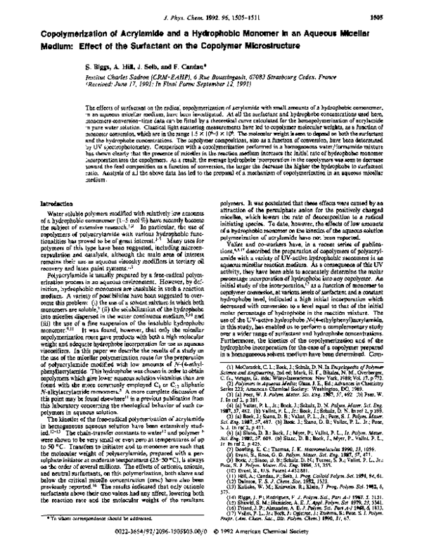 (PDF) Copolymerization of acrylamide and a hdydrophobic monomer in an ...