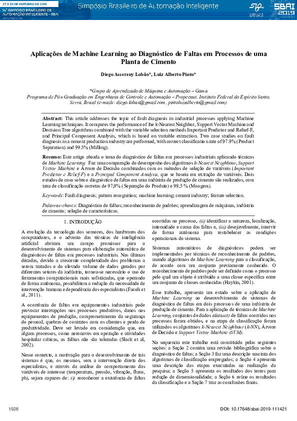 (PDF) Aplicações de Machine Learning ao Diagnóstico de Faltas em ...