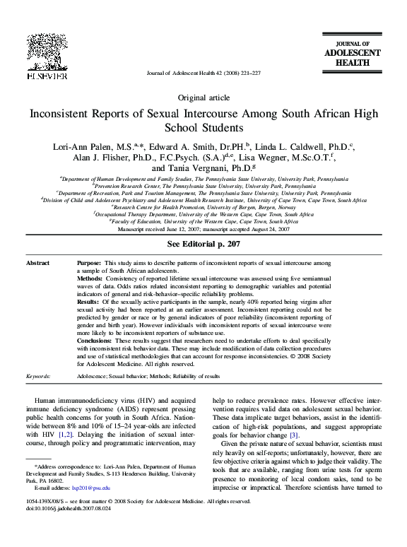(PDF) Inconsistent Reports of Sexual Intercourse Among South African ...