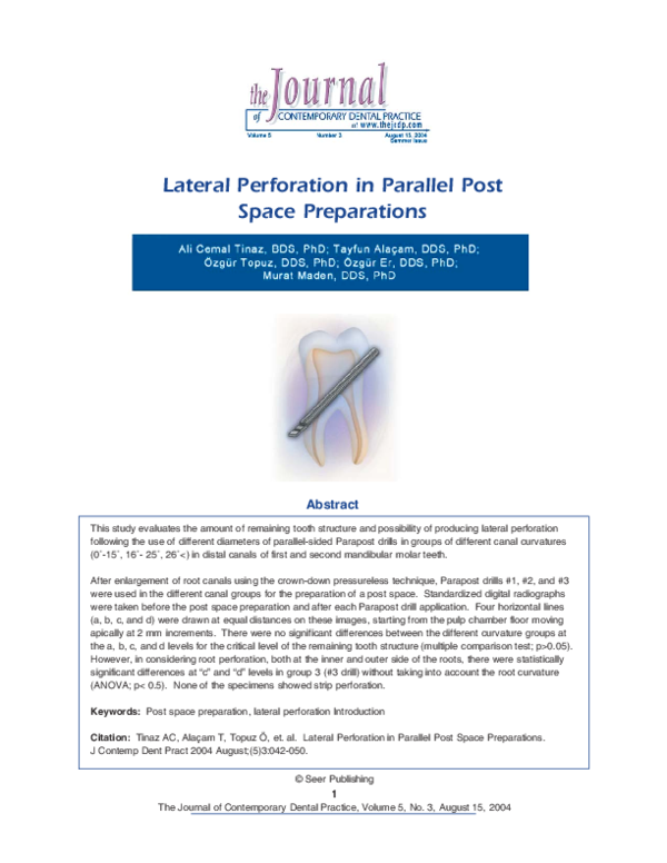 (PDF) Lateral Perforation in Parallel Post Space Preparations