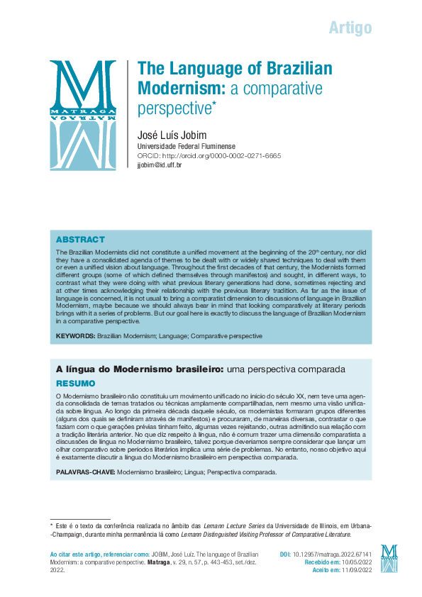 (PDF) The language of Brazilian Modernism: a comparative perspective