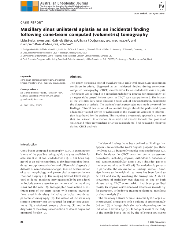 (PDF) Maxillary sinus unilateral aplasia as an incidental finding ...