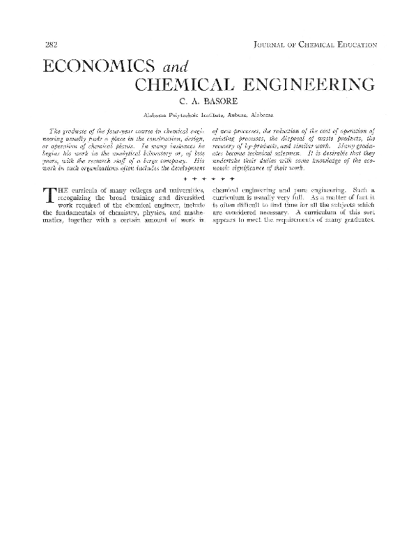 (PDF) Economics and Chemical Engineering
