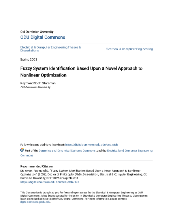 (PDF) Fuzzy System Identification Based Upon a Novel Approach to ...