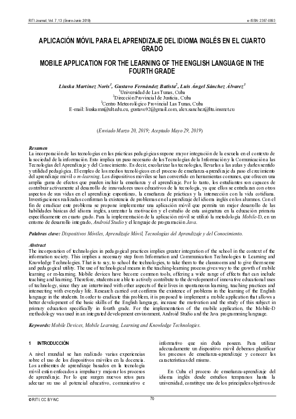 (PDF) Aplicación móvil para el aprendizaje del idioma inglés en el ...