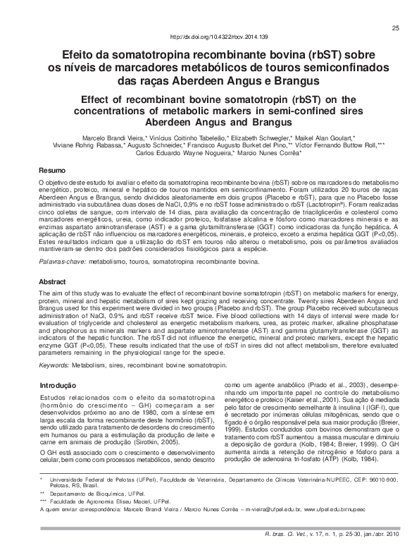 (PDF) Efeito da somatotropina recombinante bovina (rbST) sobre os ...
