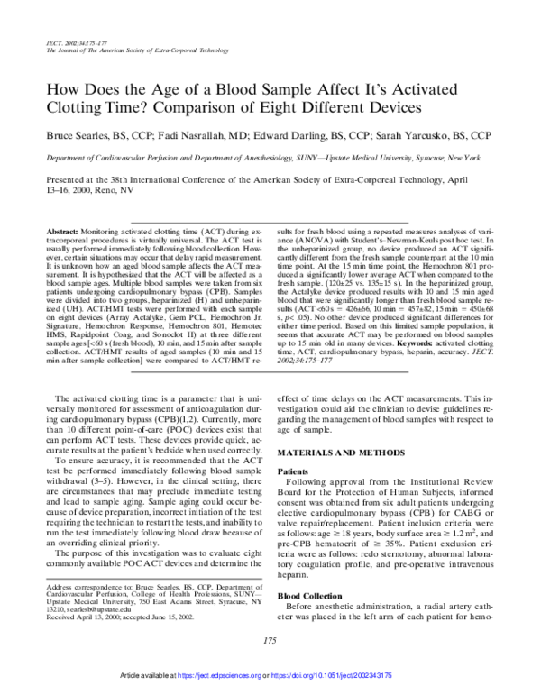 (PDF) How does the age of a blood sample affect it's activated clotting ...