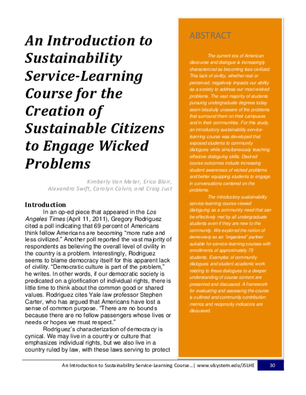 (PDF) An Introduction to Sustainability Service-Learning Course for the ...