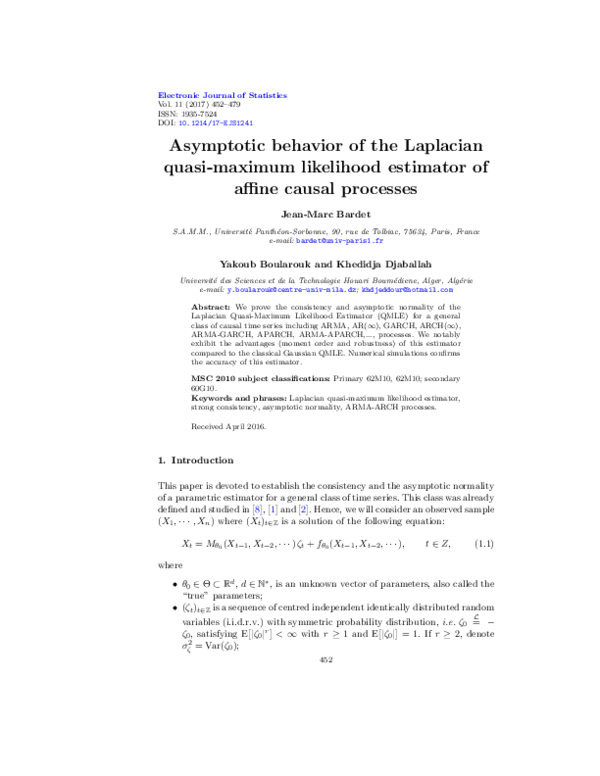 (PDF) Asymptotic behavior of the Laplacian quasi-maximum likelihood ...