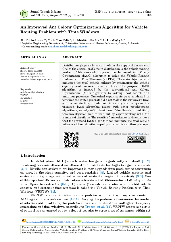 (PDF) An Improved Ant Colony Optimization Algorithm for Vehicle Routing ...