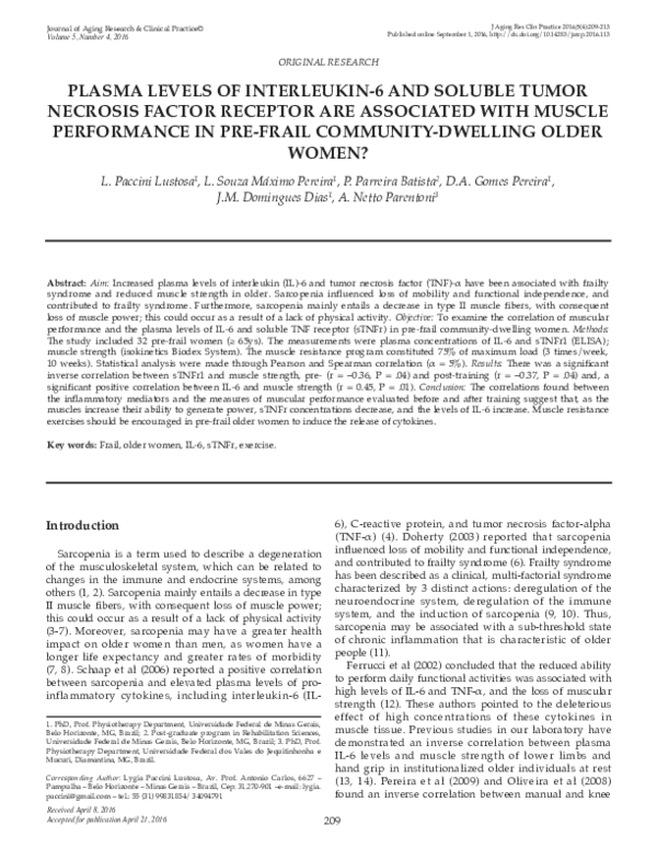 (PDF) Plasma Levels of INTERLEUKIN-6 and Soluble Tumor Necrosis Factor ...
