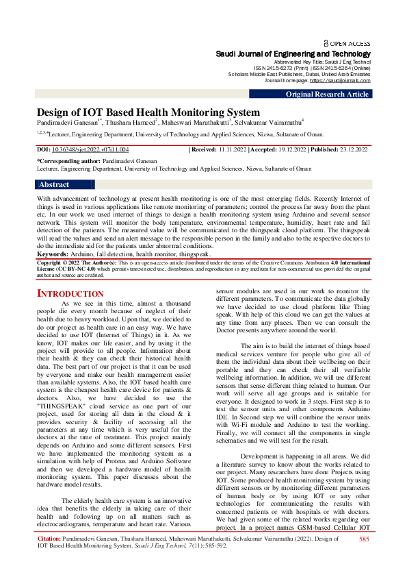 (PDF) Design of IOT Based Health Monitoring System | Pandimadevi ...