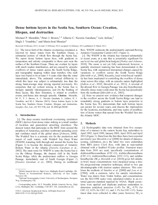 (PDF) Dense bottom layers in the Scotia Sea, Southern Ocean: Creation ...