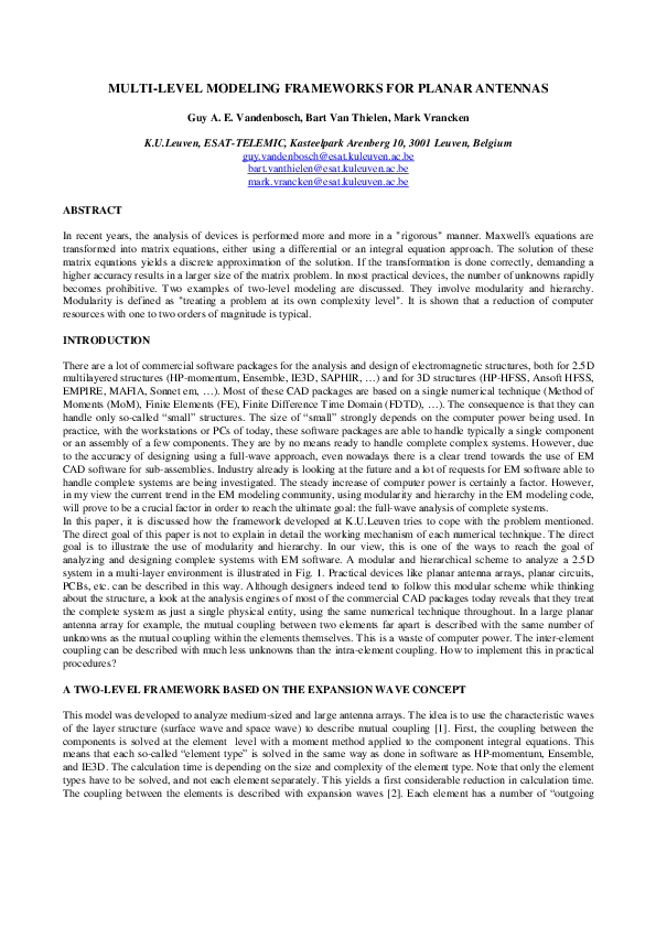 (PDF) Multi-Level modeling framework for planar antennas