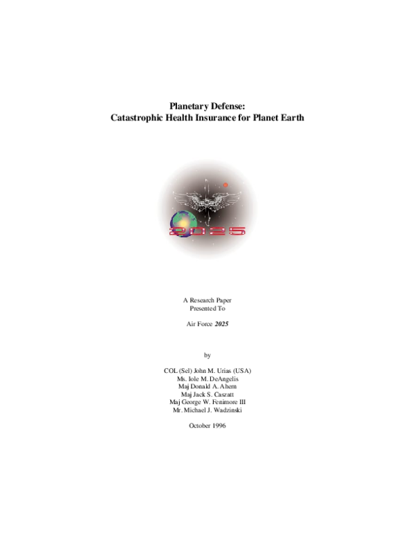 (PDF) Planetary Defense: Catastrophic Health Insurance for Planet Earth