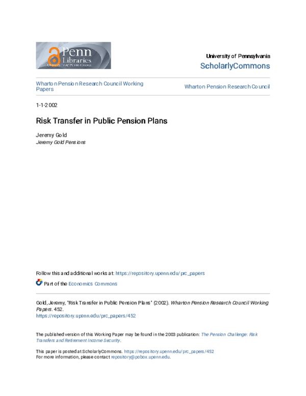 (PDF) Intergenerational Risk in Public Pensions