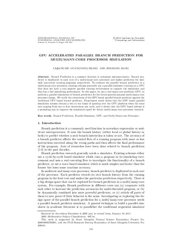 (PDF) Gpu Accelerated Parallel Branch Prediction for Multi/Many-Core ...