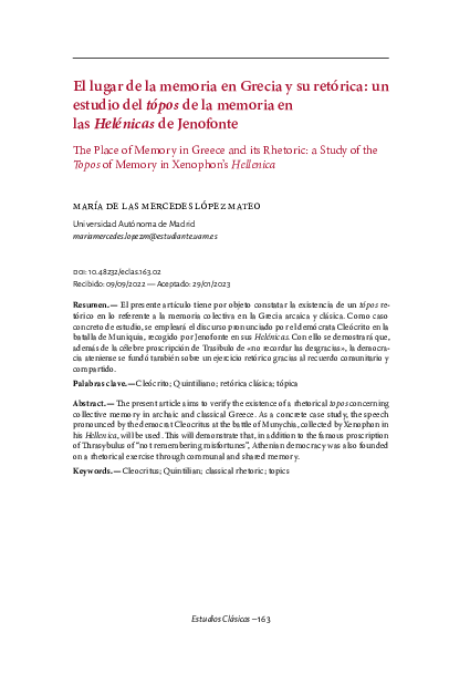 (PDF) El lugar de la memoria en Grecia y su retórica: un estudio del ...