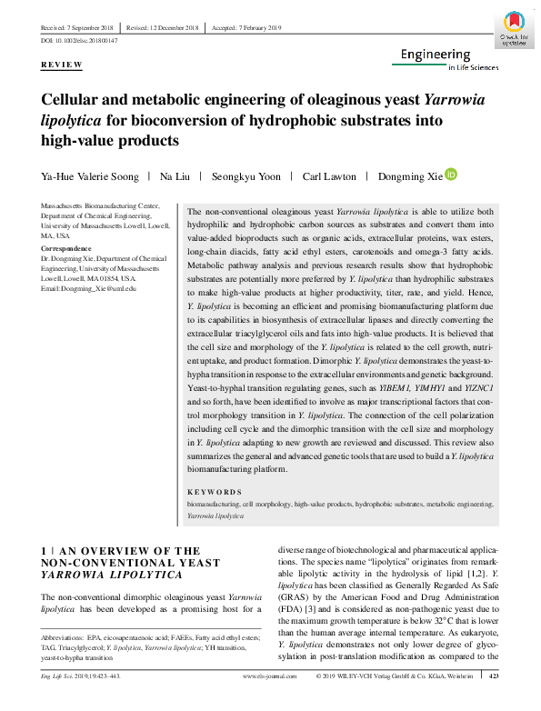(PDF) Cellular and metabolic engineering of oleaginous yeast Yarrowia ...
