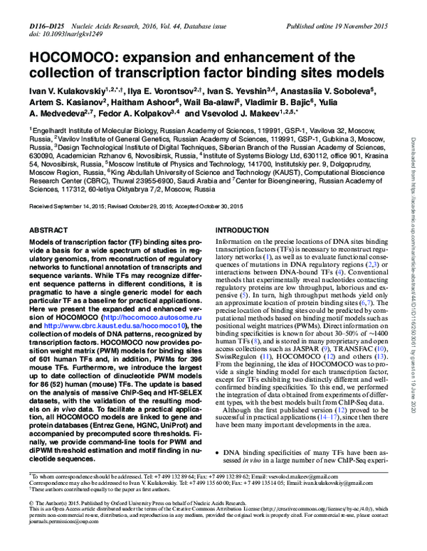 (PDF) HOCOMOCO: expansion and enhancement of the collection of ...