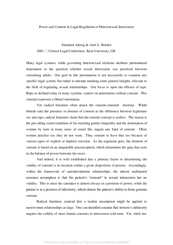 (PDF) Power and Consent in Legal Regulation of Heterosexual Intercourse