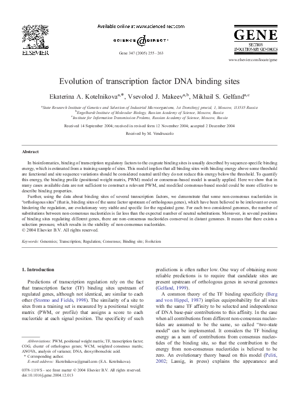 (PDF) Evolution of transcription factor DNA binding sites