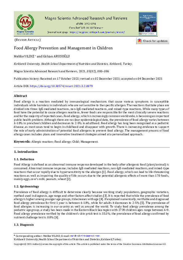 (PDF) Food Allergy Prevention and Management in Children