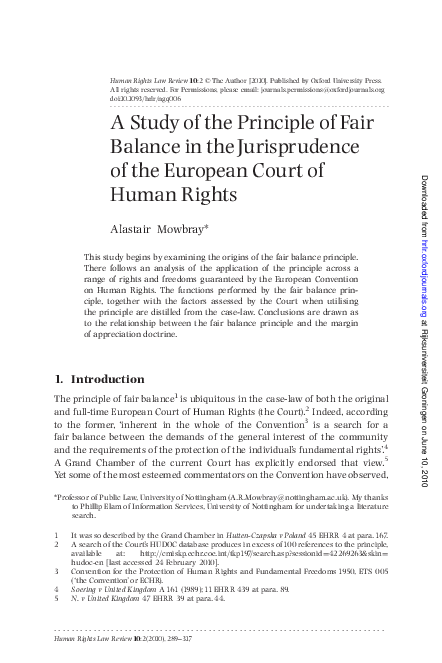 (PDF) A Study of the Principle of Fair Balance in the Jurisprudence of ...