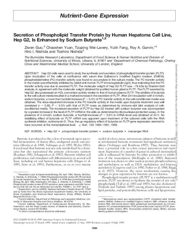 (PDF) Secretion of Phospholipid Transfer Protein by Human Hepatoma Cell ...
