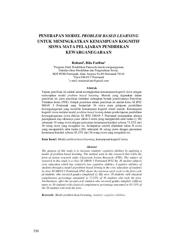 (PDF) Penerapan Model Problem Based Learning Untuk Meningkatkan ...