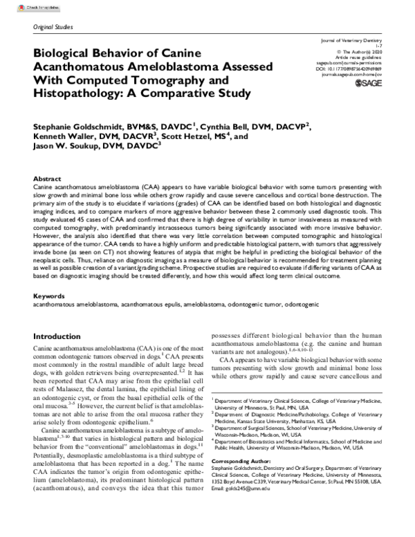 (PDF) Biological Behavior of Canine Acanthomatous Ameloblastoma ...