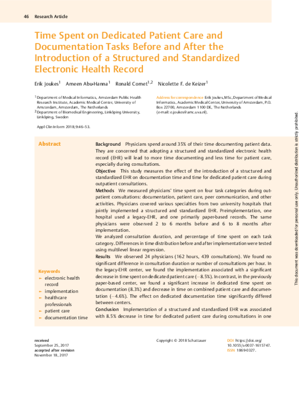 (PDF) Time Spent on Dedicated Patient Care and Documentation Tasks ...