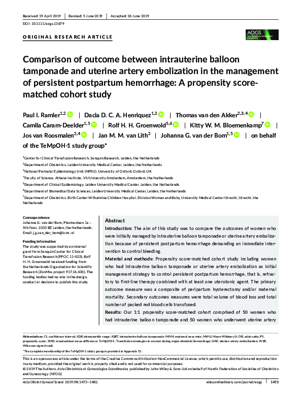 (PDF) Comparison of outcome between intrauterine balloon tamponade and ...