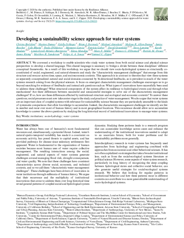(PDF) Developing a sustainability science approach for water systems