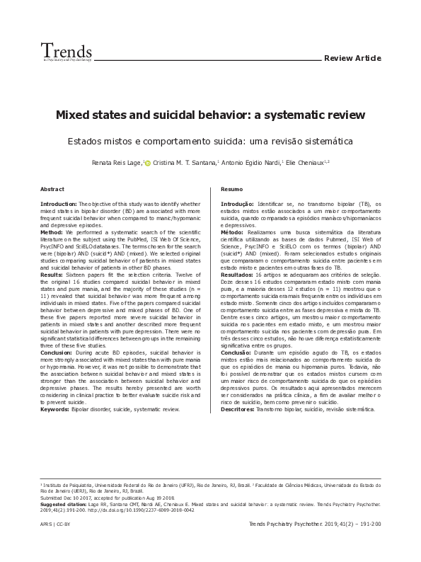 (PDF) Mixed states and suicidal behavior: a systematic review