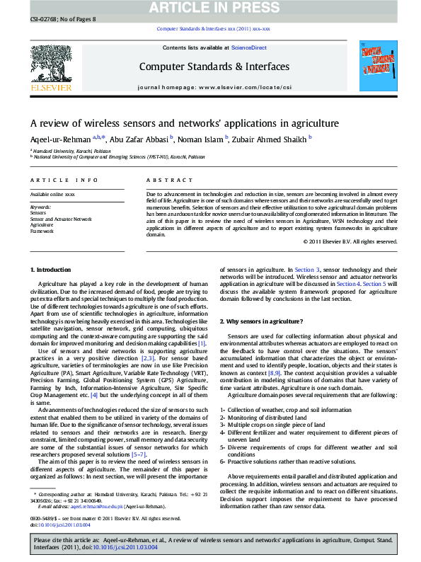 (PDF) A review of wireless sensors and networks' applications in ...