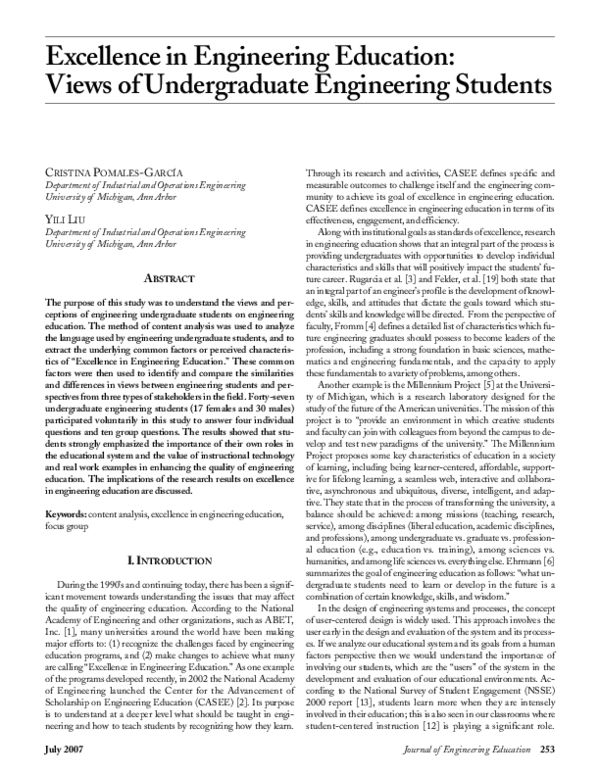 (PDF) Excellence in Engineering Education: Views of Undergraduate ...