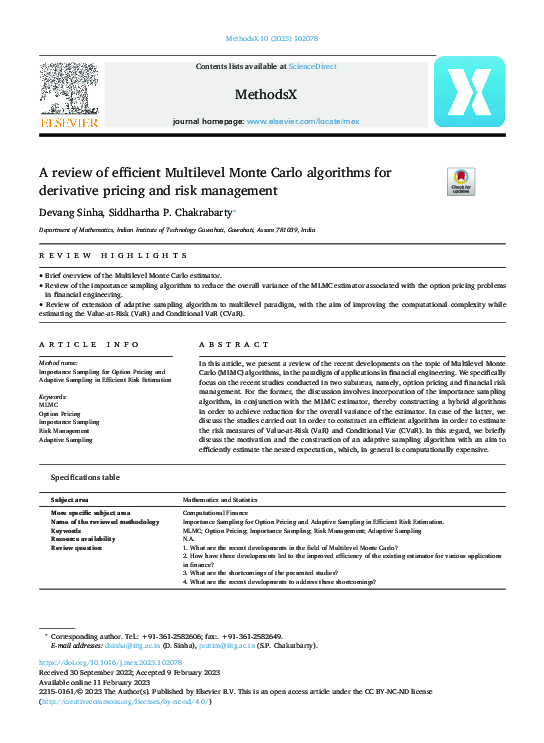 (PDF) A review of efficient Multilevel Monte Carlo algorithms for ...